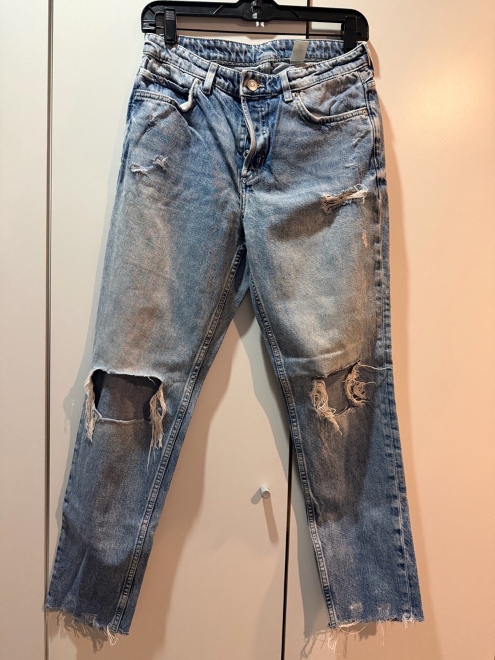 H&M Light Blue Distressed Mom Jeans
